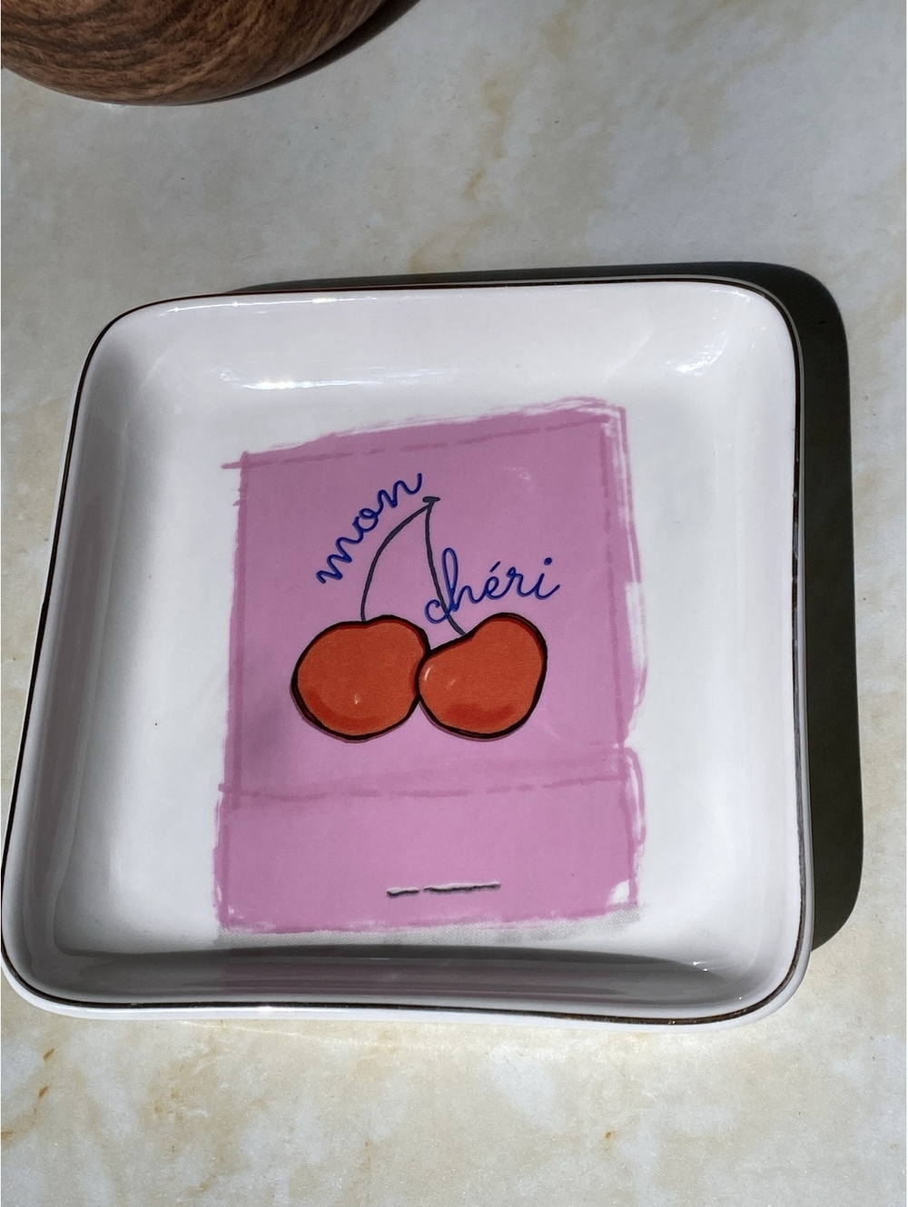 New The Spring Shop Mon Cheri Cherry Ceramic Trinket Jewelry Dish 5 Inch
